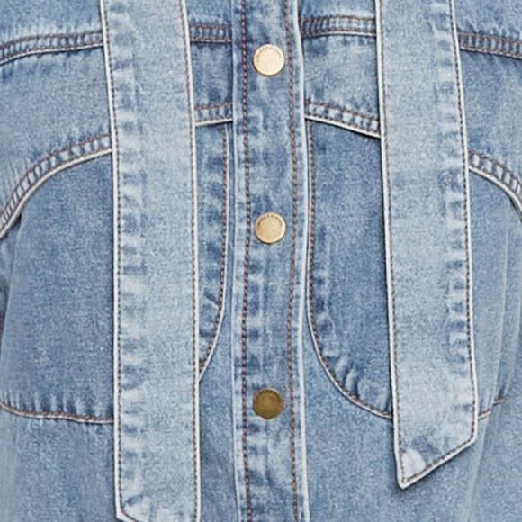 Zimmermann Blue Denim Neck Tie-Up Blouse M - Picture 3 of 5